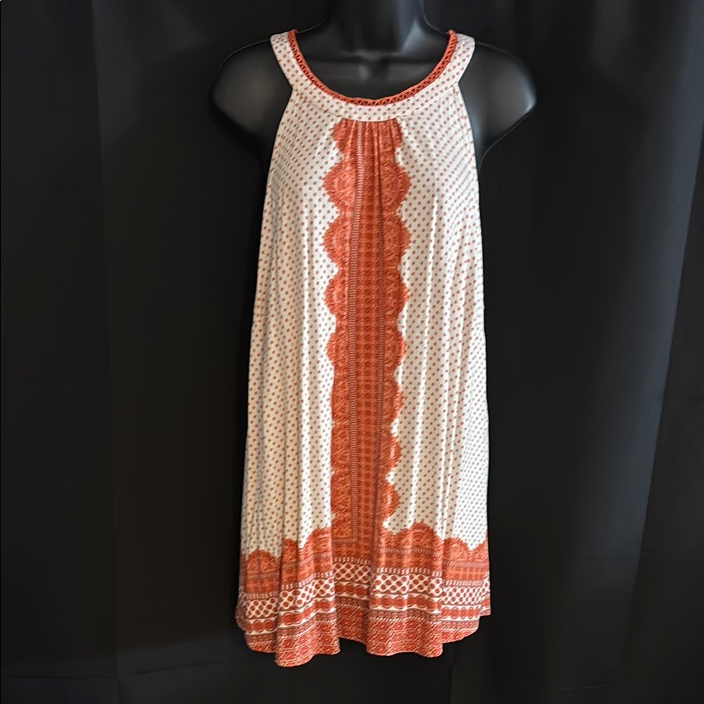 Daniel Rainn Sleeveless Orange and White Midi Top